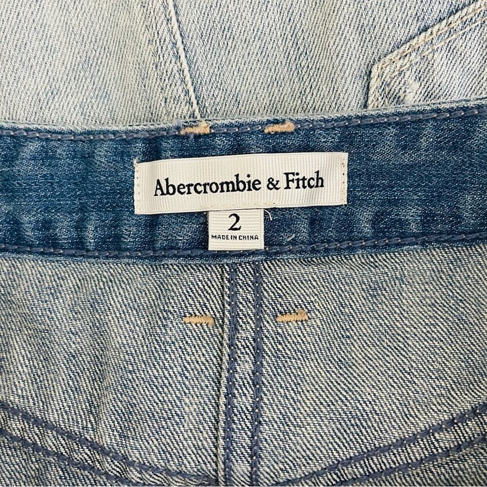 Abercrombie & Fitch blue distressed fringe mini denim jean skirt 2 - Picture 3 of 4